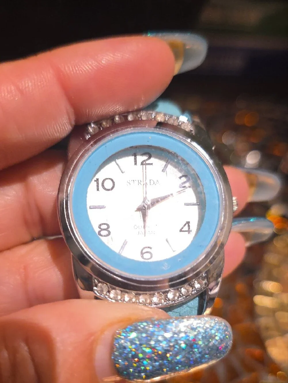 Strada Silver Dial Watch with Light Blue Bezel and Strap